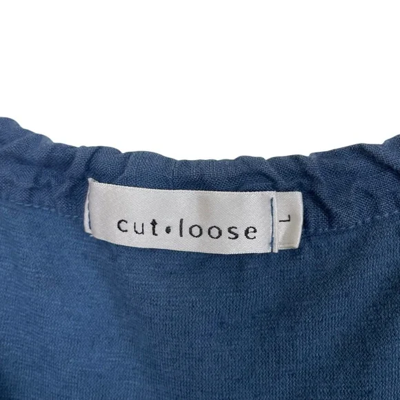 Cut Loose Cotton-Linen Blend Drawstring Long Midi Skirt Blue Size L
